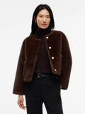 Collarless Faux Fur Jacket