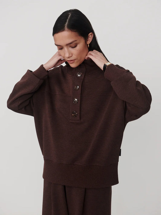 Bronya Coffee Bean Marl Button Placket Sweat