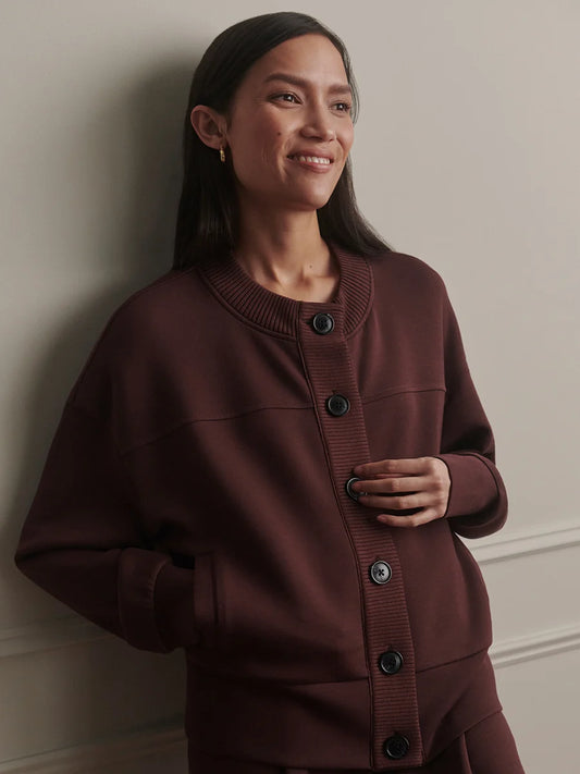 Olwen Deep Mahogany Button Front Sweater