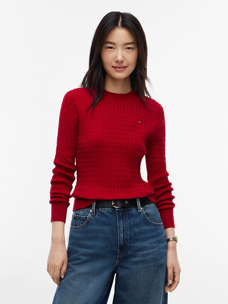 Raspberry Red Fine Cable Knit Slim Jumper