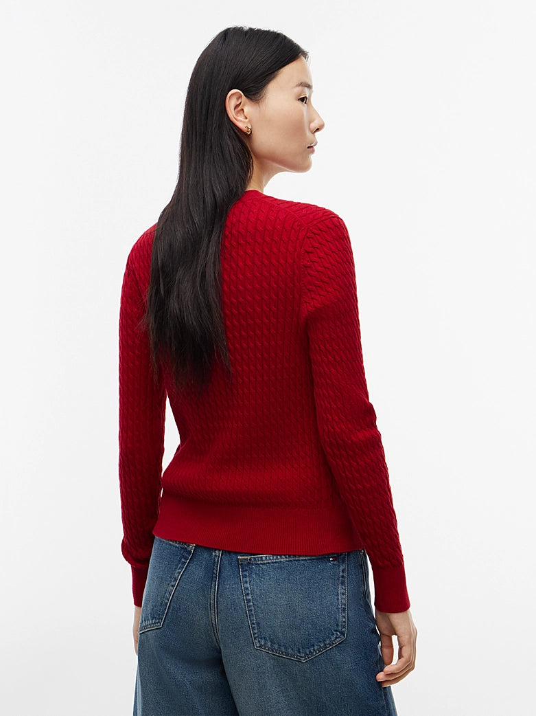 Raspberry Red Fine Cable Knit Slim Jumper