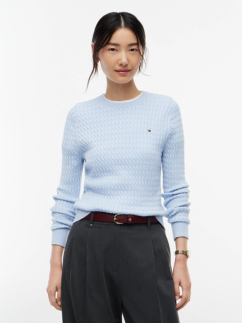Sky Blue Fine Cable Knit Slim Jumper