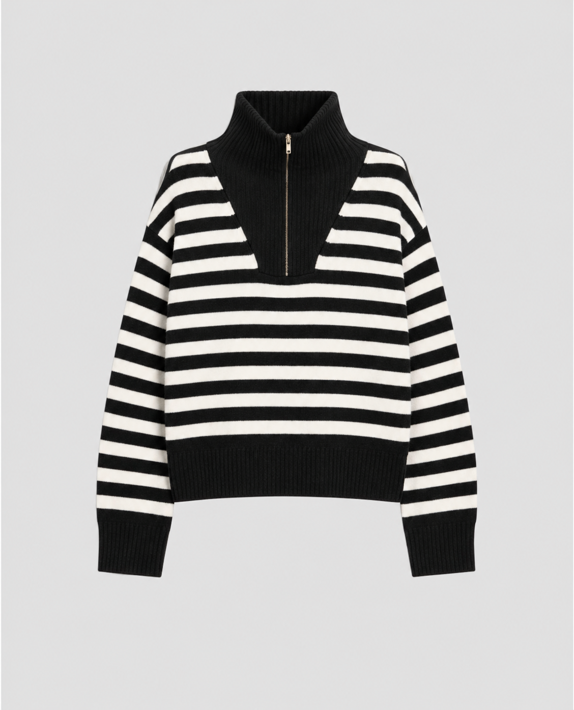 Black and White Half Zip Cosy Knit
