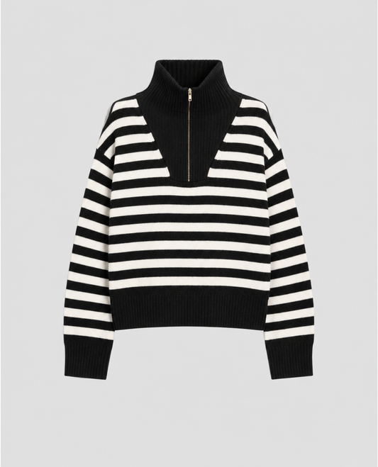 Black and White Half Zip Cosy Knit