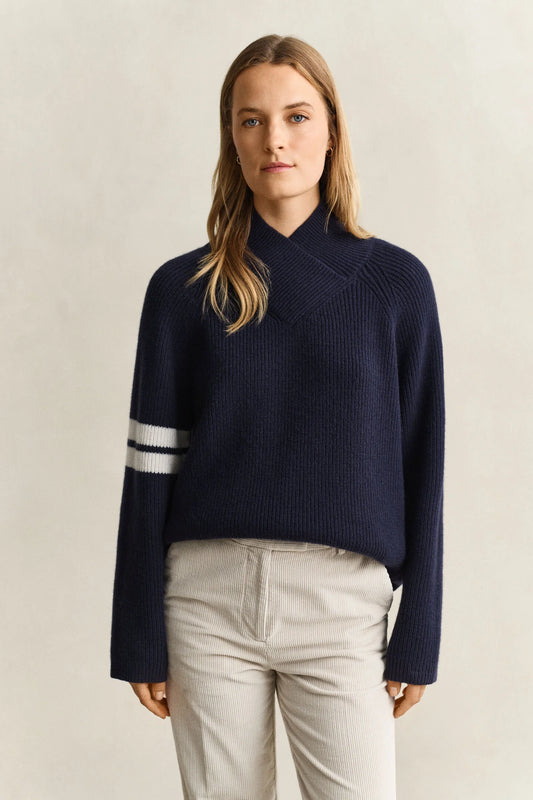 Navy Ribbed Wool Sweater