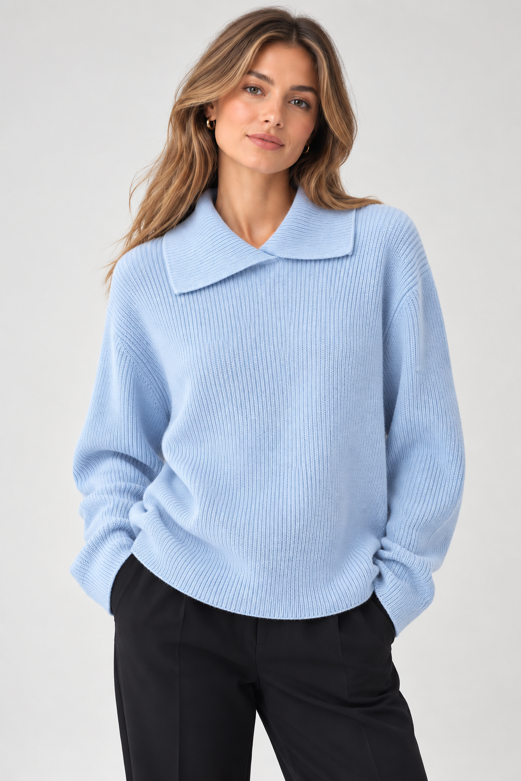 Pale Blue Collar Cashmere Knit