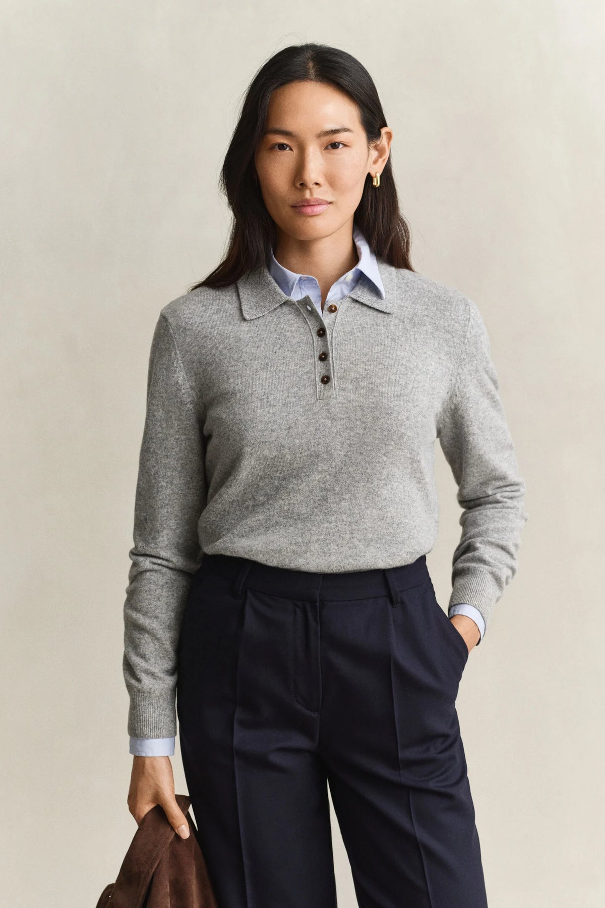 Grey Melange Lambswool Rugger Sweater