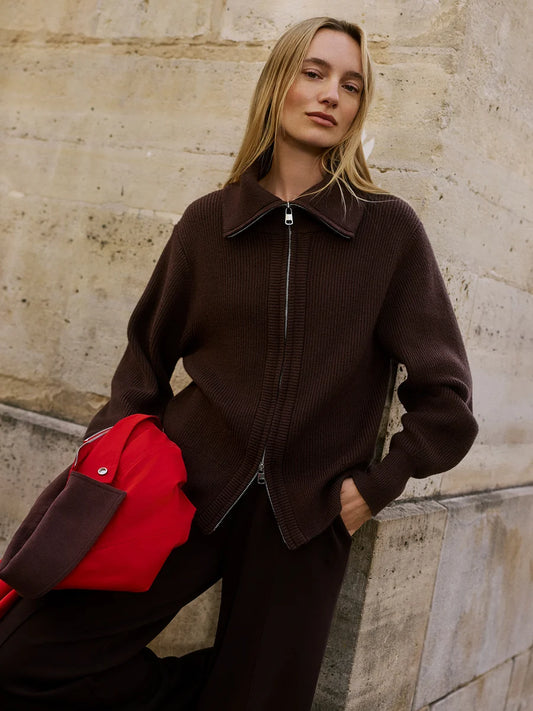 Enrico Coffee Bean Zip-Through Knit