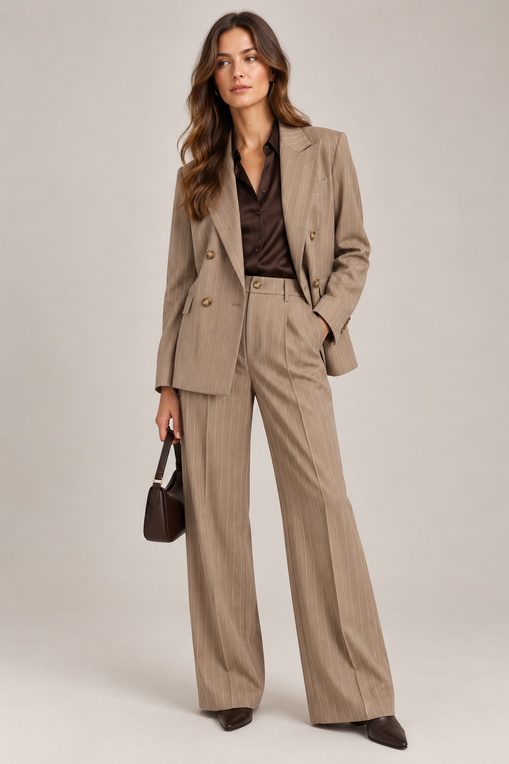 The Dori High Champagne Beige Stripe Trousers