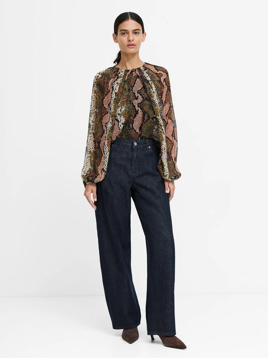Emina Snakeskin Chiffon Blouson Sleeve Top