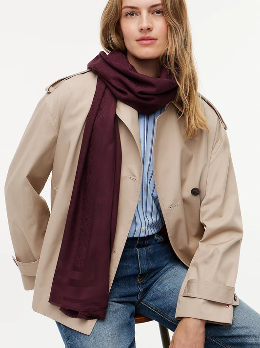 Tonal TH Deep Burgundy Monogram Scarf