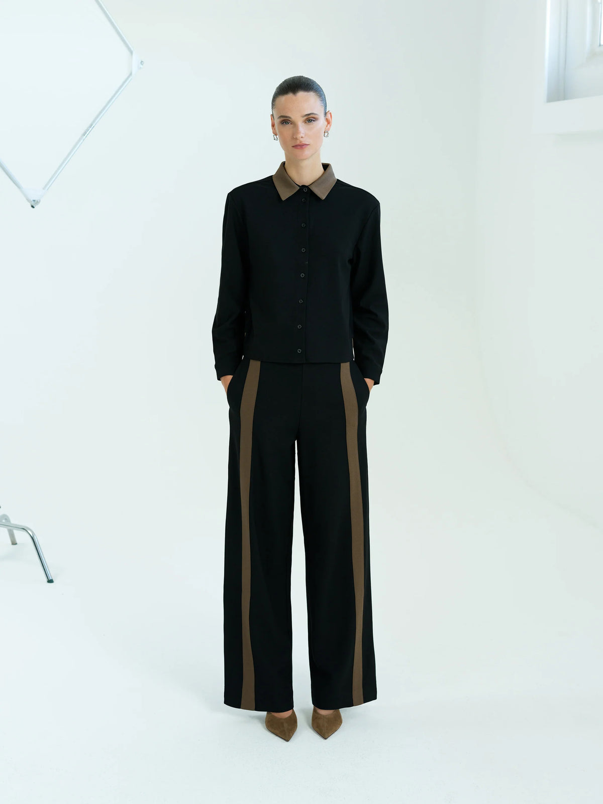 Veda Black Contrast Collar Shirt