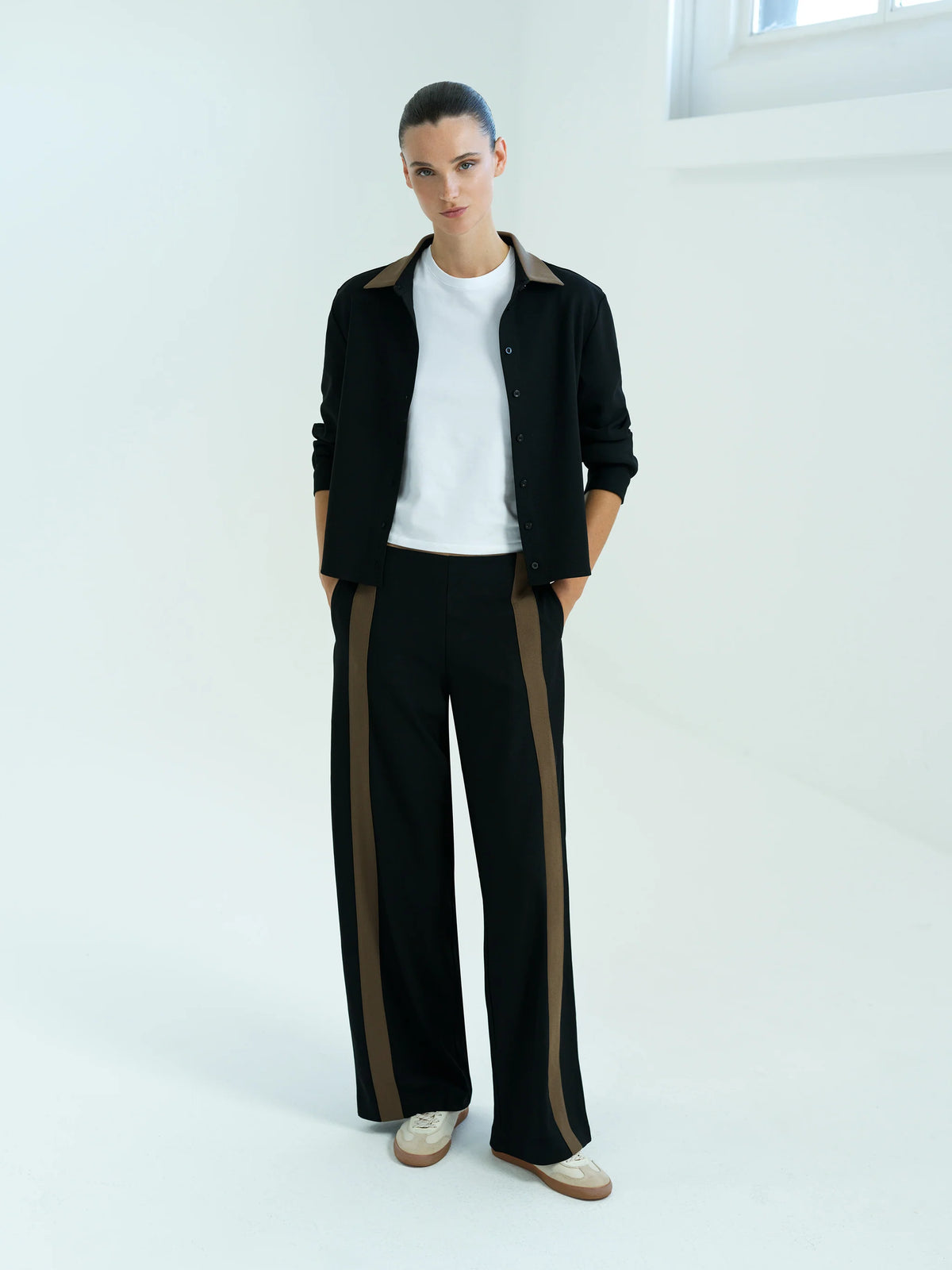 Veda Black Contrast Collar Shirt
