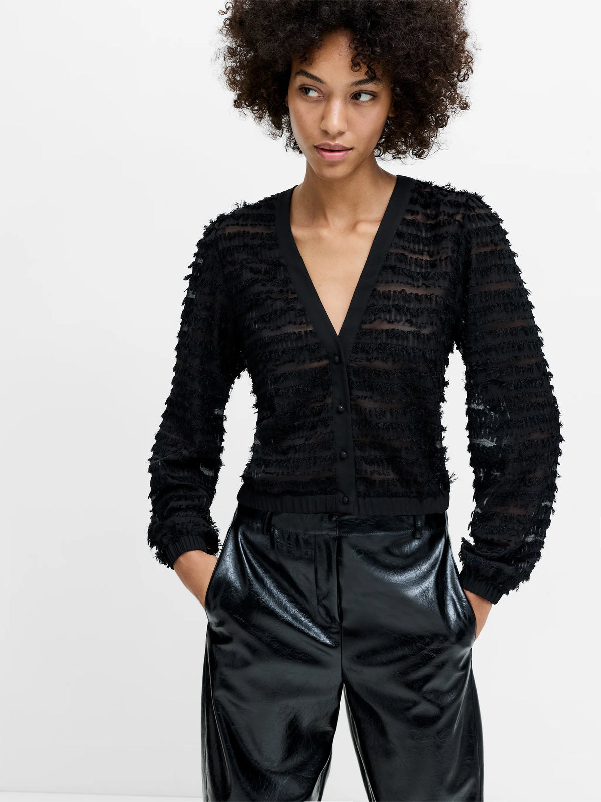 Alana Black Textured Chiffon Blouse