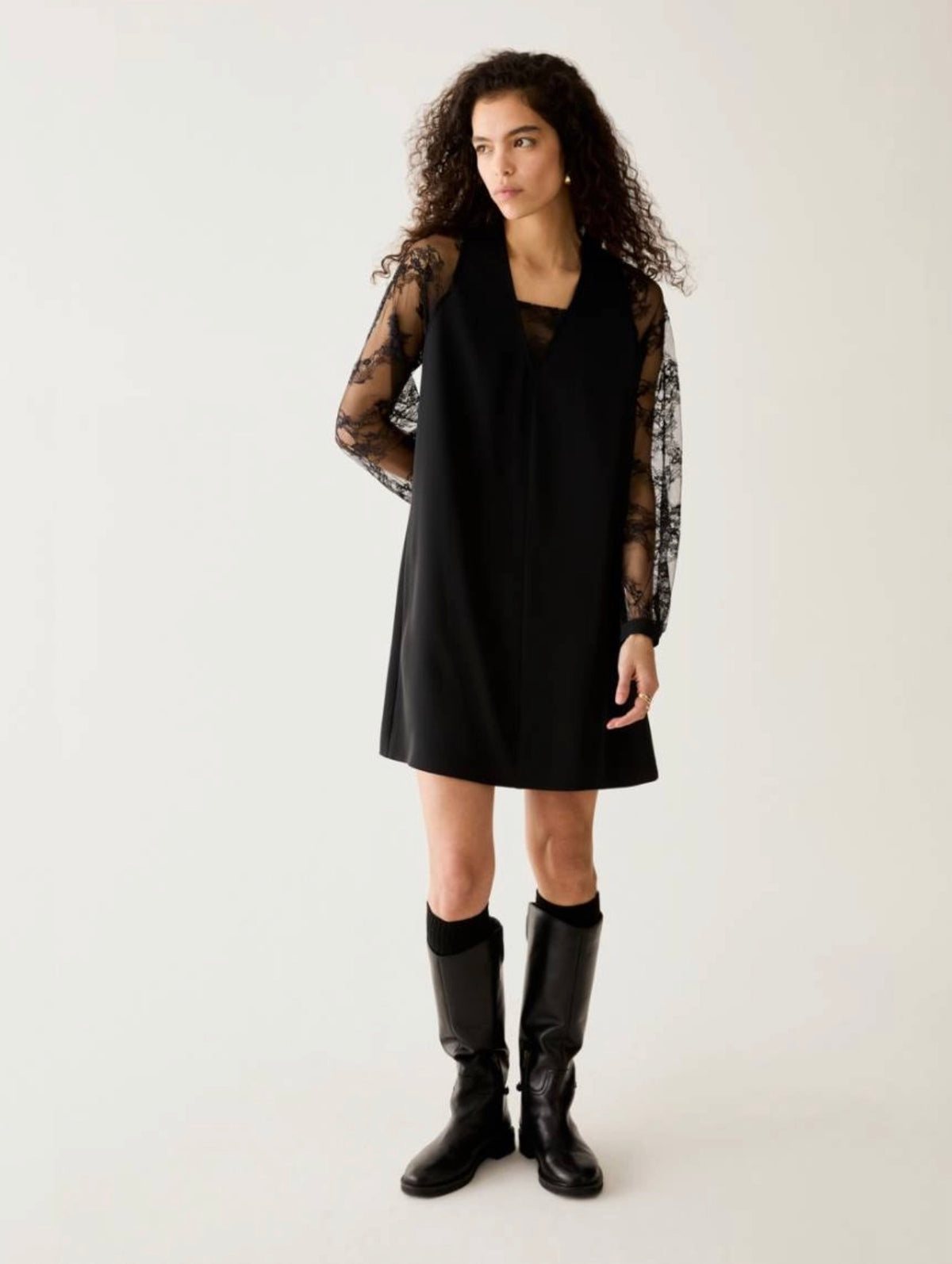 Lace Sleeve Detailed Midi Dress