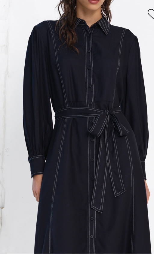 Rochelle Viscose Twill Contrast Stitching Shirt Dress