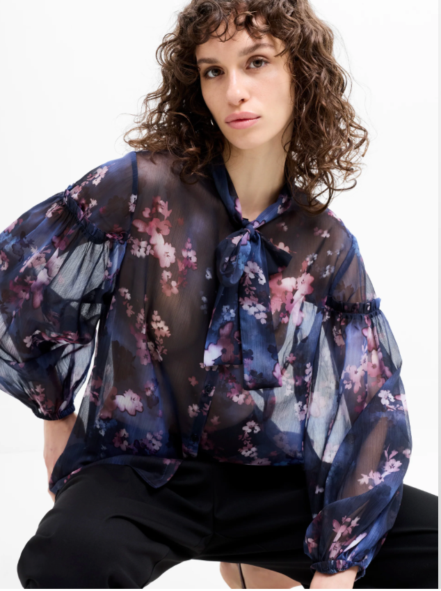 Clara Emina Sheer Bow Tie Shirt