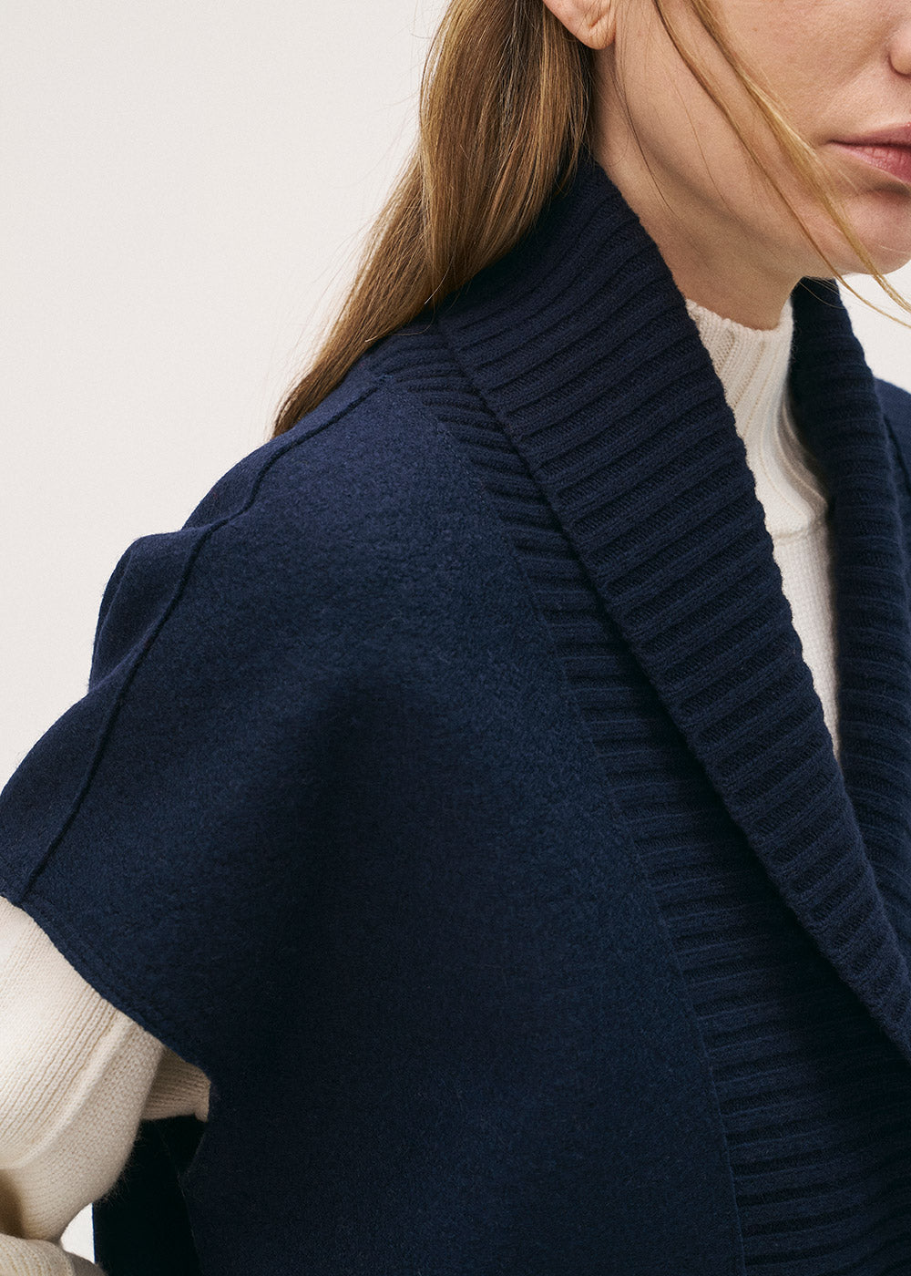 The Navy Boiled Wool Sleeveless Coat