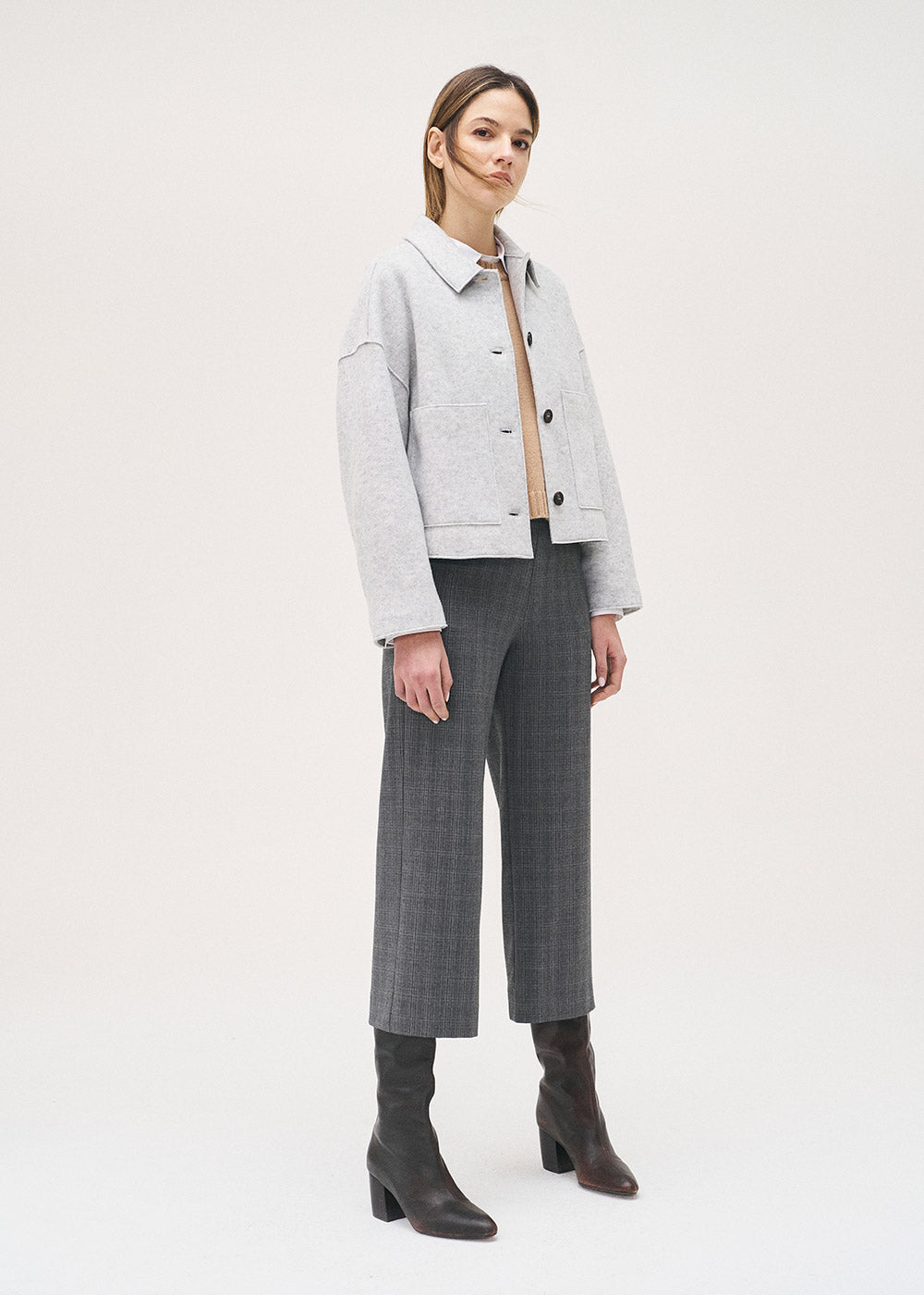 The Light Grey Button Down Boiled Wool Jacket