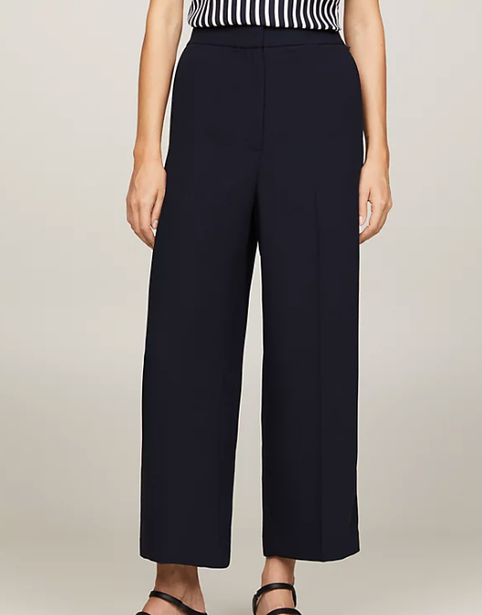 Twill Wide Leg Cropped Trousers