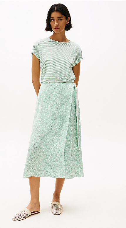 Sateen Wrap Midi Skirt