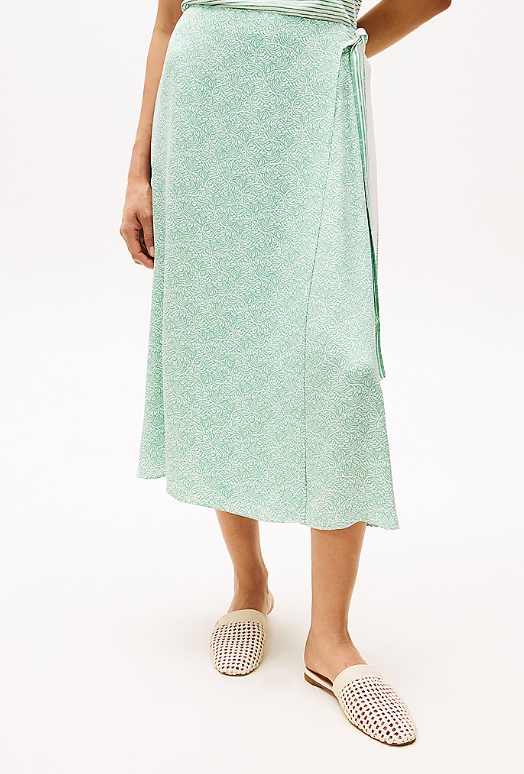 Sateen Wrap Midi Skirt