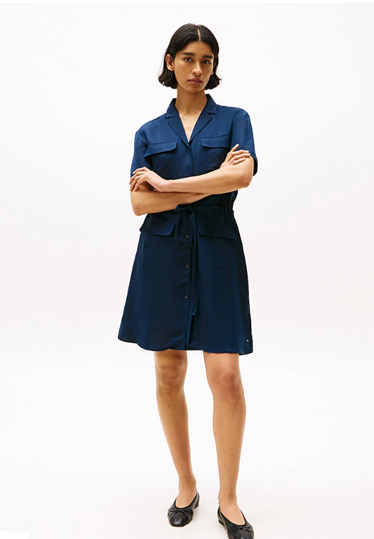 Linen Blend Mini Shirt Dress