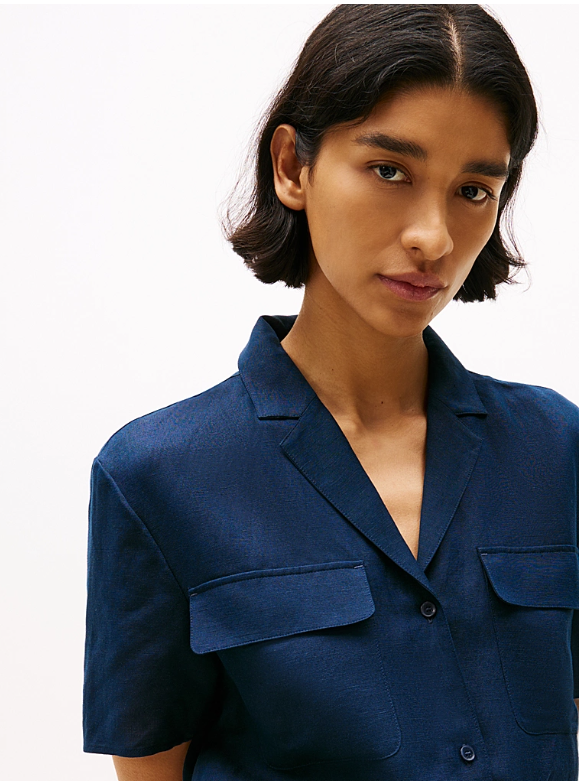 Linen Blend Mini Shirt Dress
