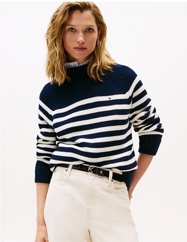 Stripe Mock Neck Relaxed Jumper
