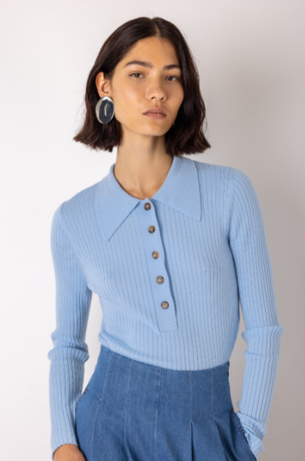 Cerise Baby Blue Polo Top