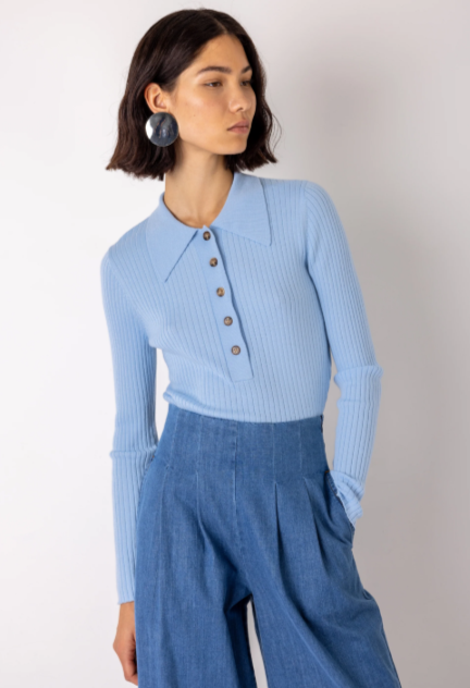 Cerise Baby Blue Polo Top