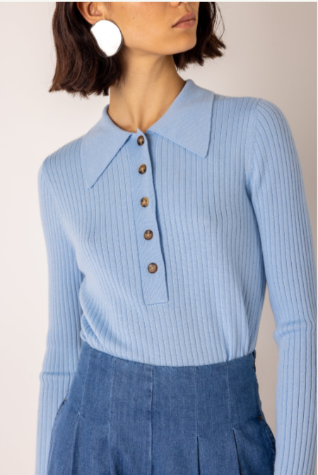 Cerise Baby Blue Polo Top