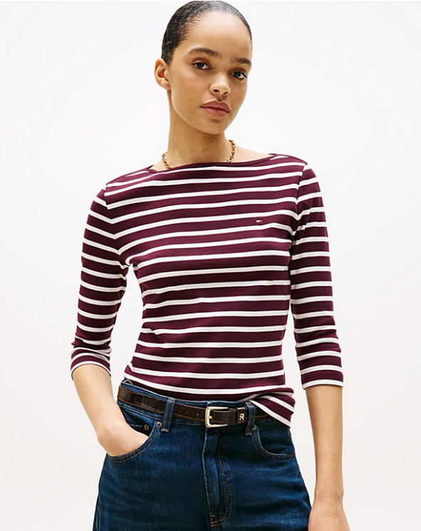 The Class Burgundy Boat Neck Slim Fit T-Shirt