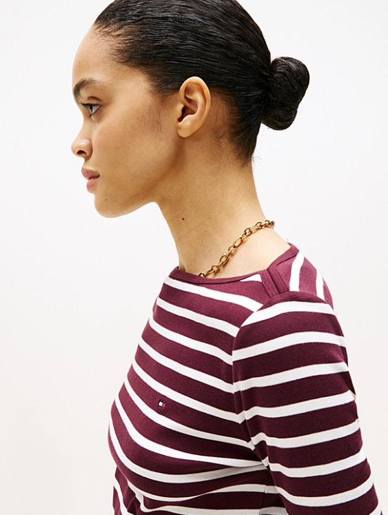 The Class Burgundy Boat Neck Slim Fit T-Shirt