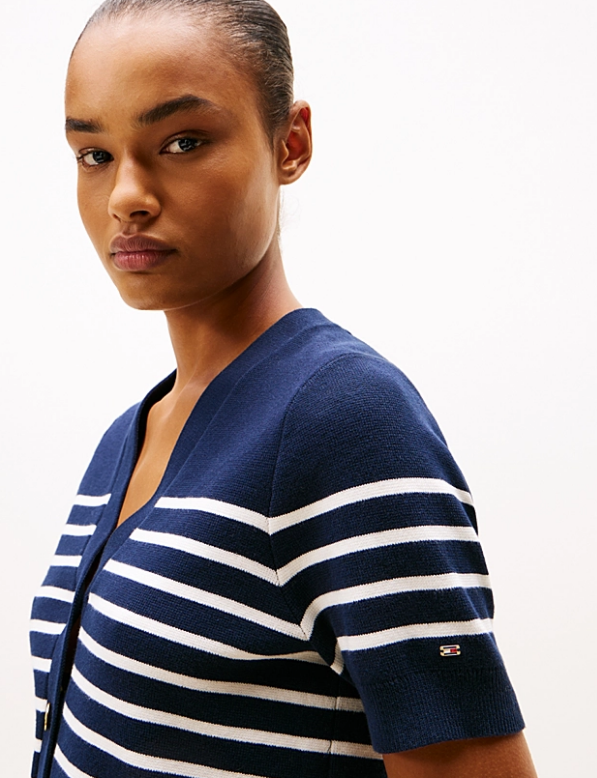 Jersey Gold-Tone Button Short Sleeve Cardigan