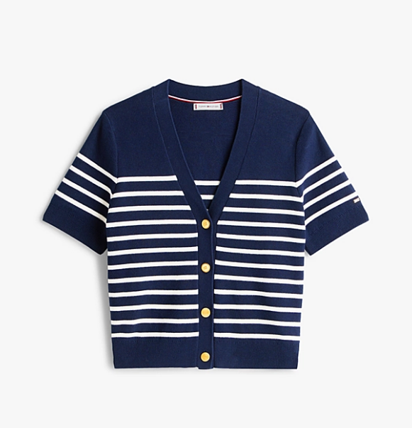 Jersey Gold-Tone Button Short Sleeve Cardigan