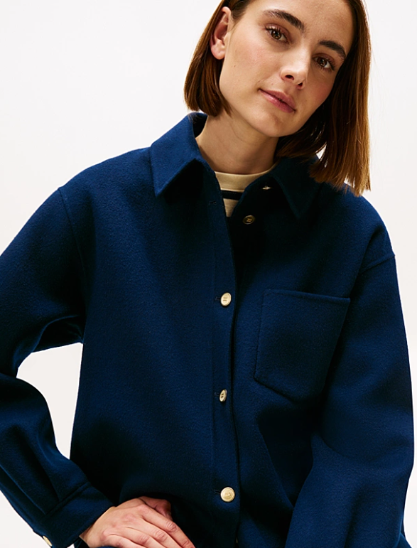 Wool Blend Pocket Regular Navy Shacket