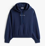 Textured Logo Relaxed Navy Hoodie