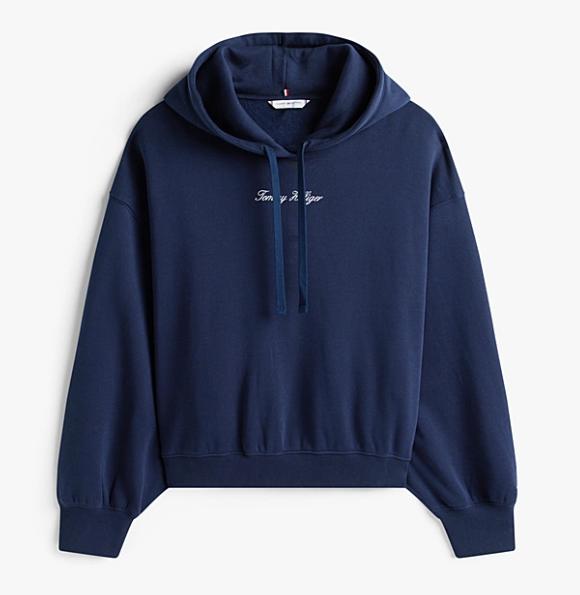 Textured Logo Relaxed Navy Hoodie