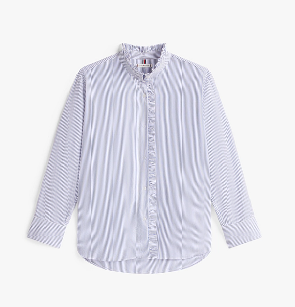 Ruffle Collar Poplin Relaxed Fit Shirt