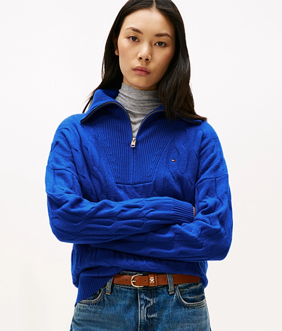 Half-Zip Cable Knit Soft Wool Jumper