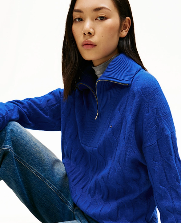 Half-Zip Cable Knit Soft Wool Jumper