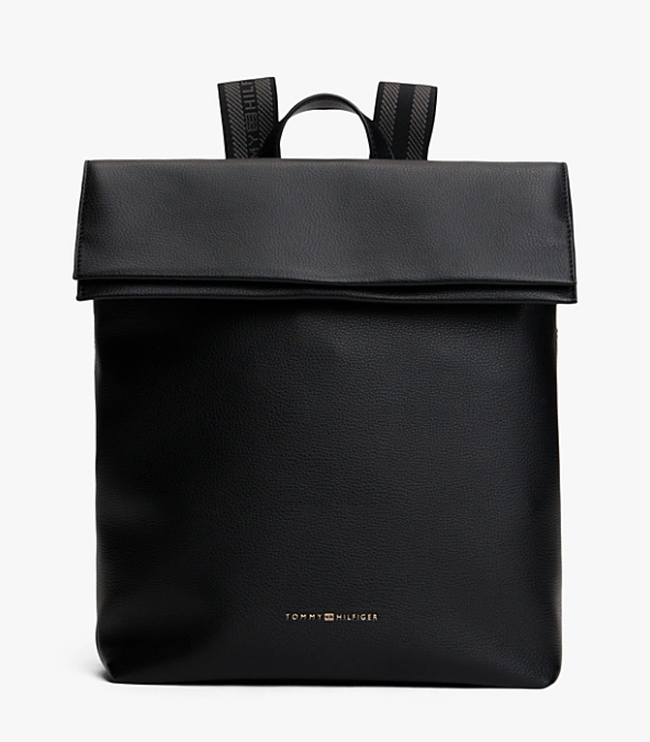 Metallic Logo Webbing Flap Black Backpack