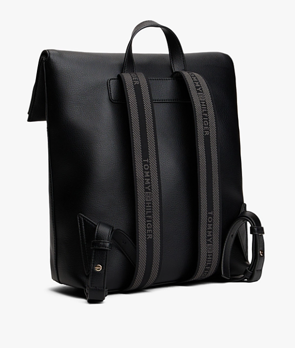 Metallic Logo Webbing Flap Black Backpack