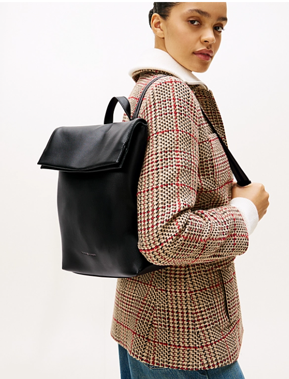 Metallic Logo Webbing Flap Black Backpack