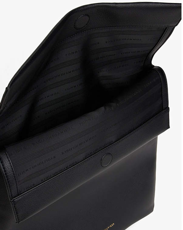 Metallic Logo Webbing Flap Black Backpack