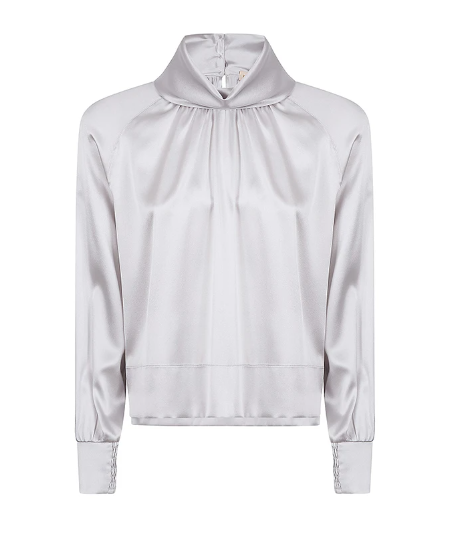 Satin Cowl Neck Silver Blouse