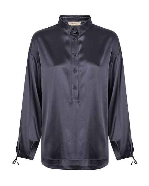 Satin Long Sleeve Button Shirt Blouse
