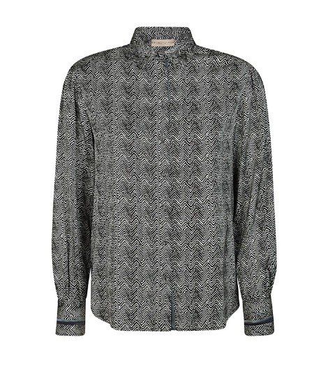 Grey and White Pattern Silk Blouse