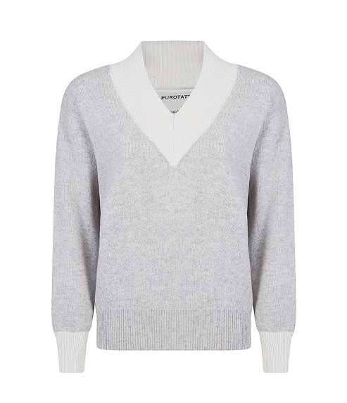 Dove Grey V-Neck Detailed Cashmere Blend Knit